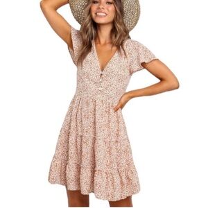 Petal & Pup Pink and White Ruffled Mini Dress